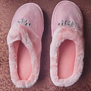 Pink Fuzzy Slippers with Gem Accents